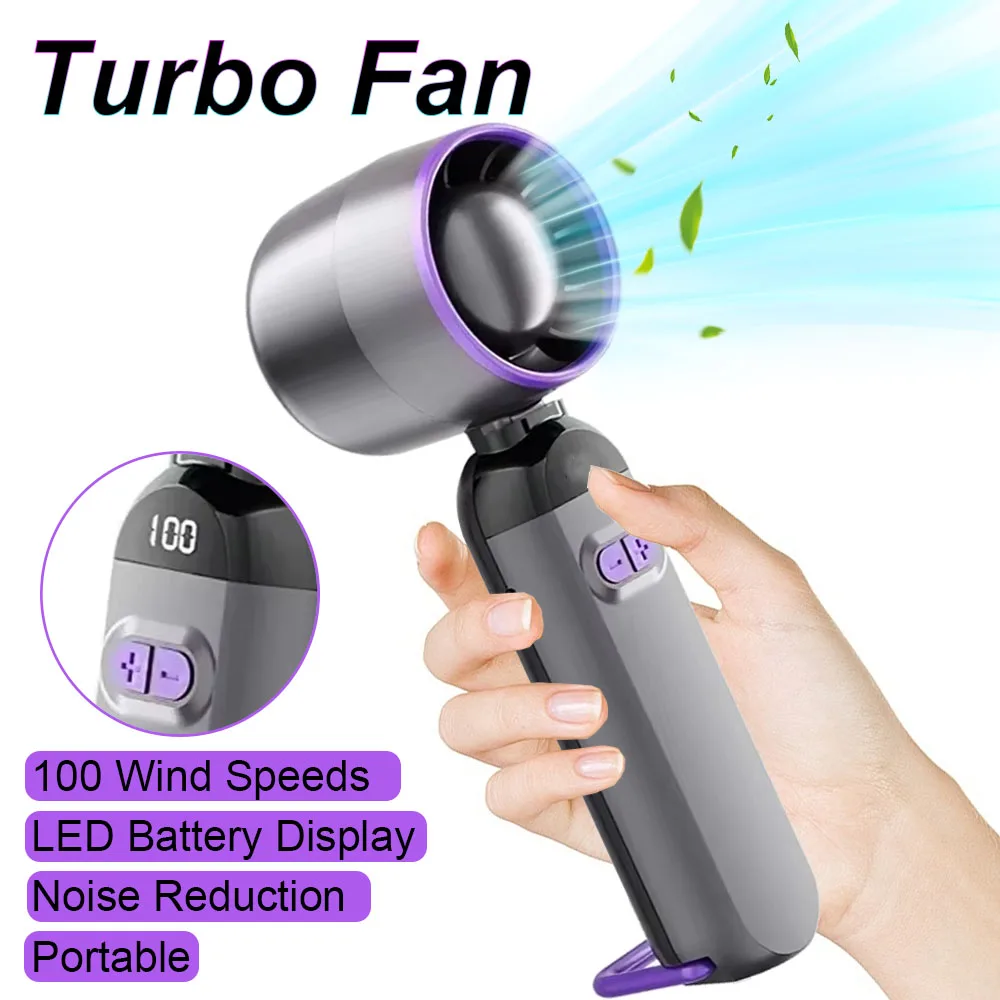 Portable Handheld Mini Fan 3000mAh Foldable Hanging Fans 5 Speed Adjust USB Charge Fan with Display Screen