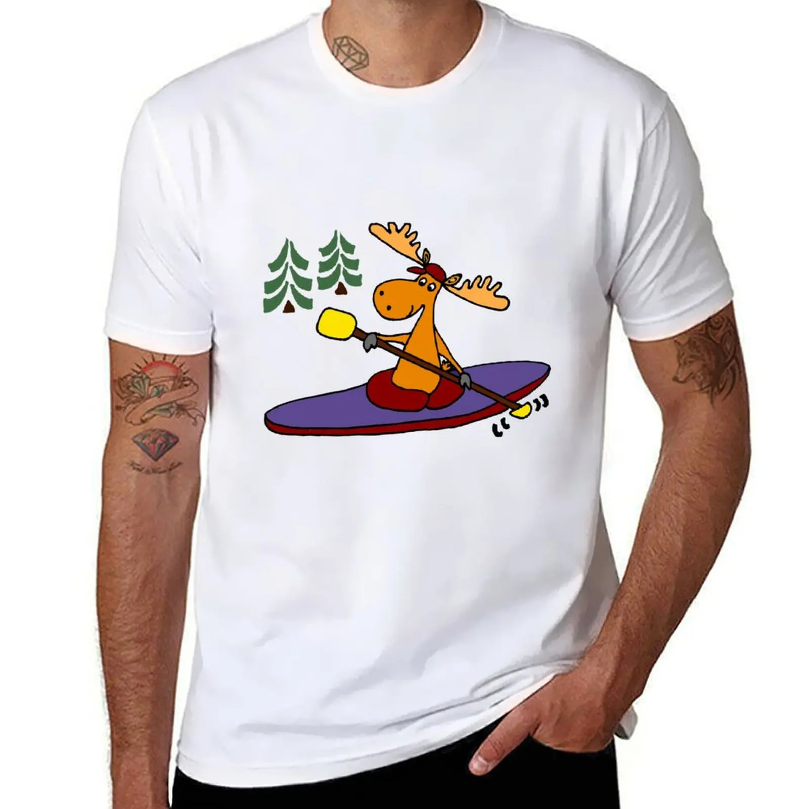 Cool Funny Kayaking Moose T-Shirt t shirt man cotton anime t shirts for man T-Shirt
