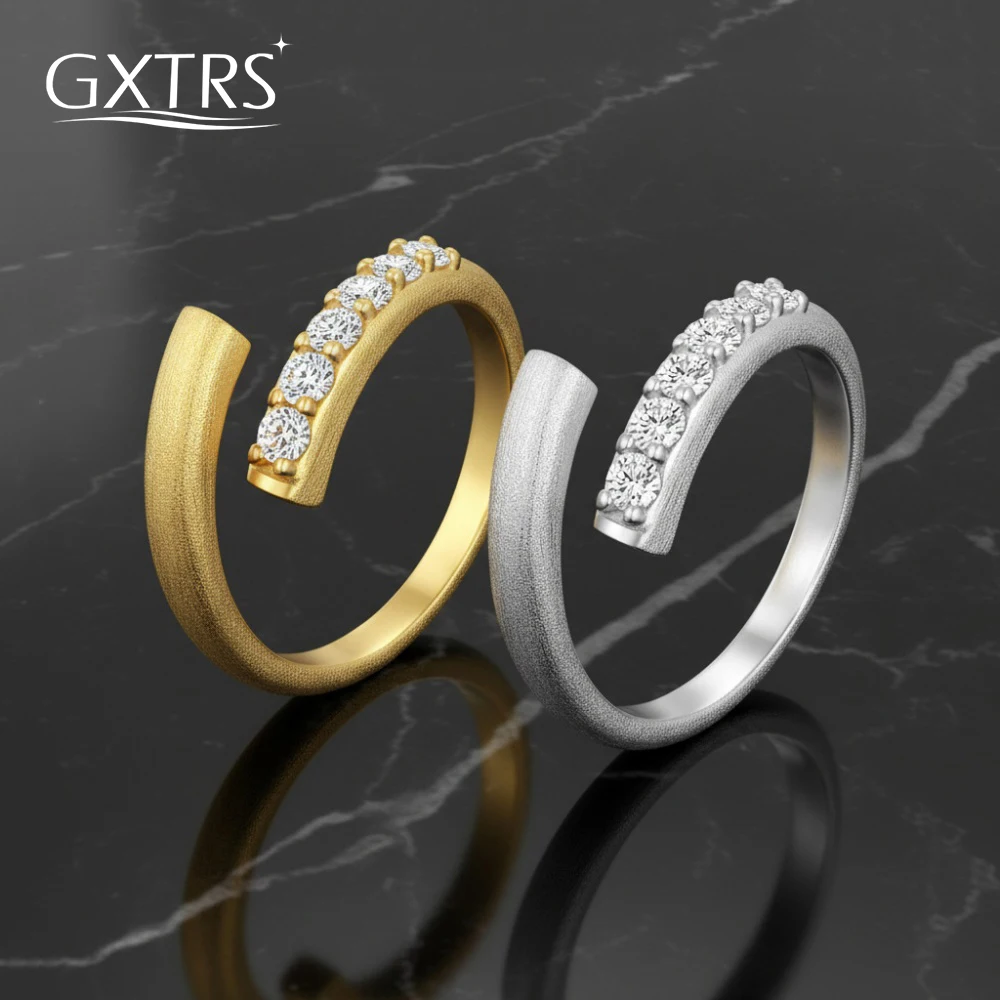 

GXTRS Full Moissanite Rings For Women Men 925 Sterling Silver Fashion Lab Diamond Wedding Open Band 18K Plated Fine Jewelry Gift