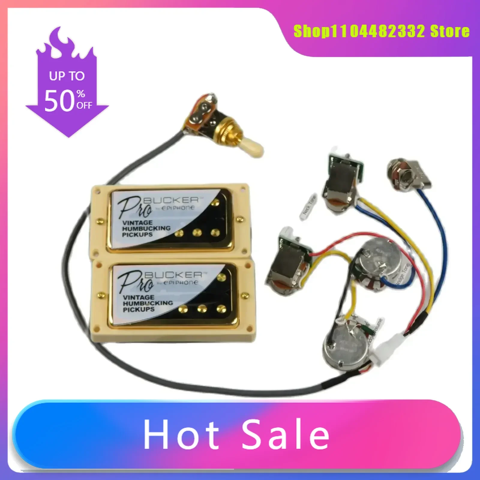 

Standard Electric Guitar Humbucker Pickups ProBucker Featuring pro Quick Connection Wiring Harness And Golden Cover