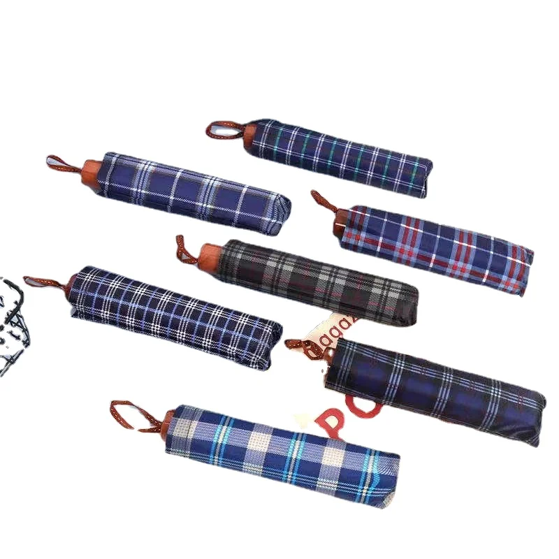 

New style large size three double single plaid three fold umbrella reinforcement folding clear umbrella