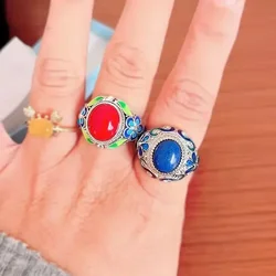 Retro Court Style Blue Exquisite Flower Ring Silver 925 Inlaid Southern Red Tourmaline Rings for Women Wedding Fine Jewelry