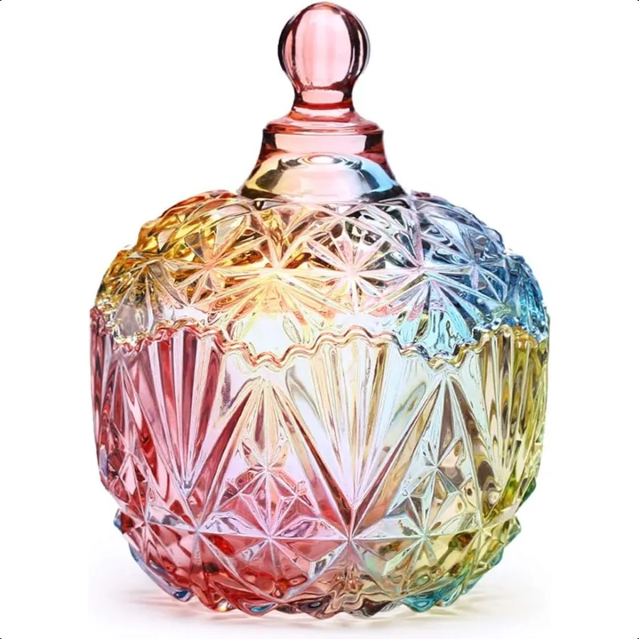 

Colorful Glass Storage Jar with Lid Candy and Cookie Jar Jewelry Box Buffet and Biscuit Containers 260ml 9oz