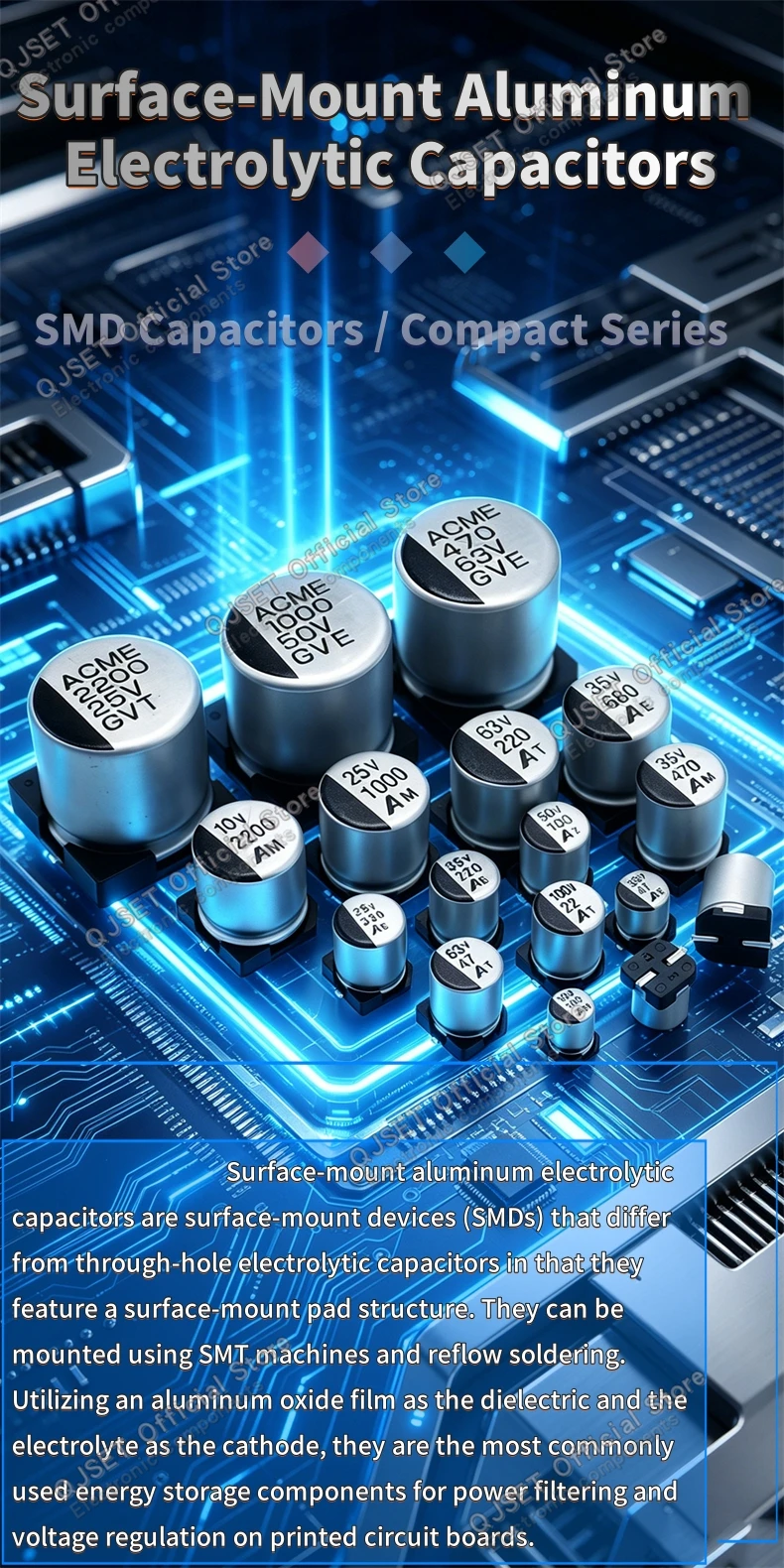 20 Stück 6,3*7,7mm 25V330UF 35V220UF 50V100UF 63V47UF 100V22UF 6,3x7,7mm kleine SMD-Aluminium-Elektrolytkondensatoren 0608 CNVC – Detail 1