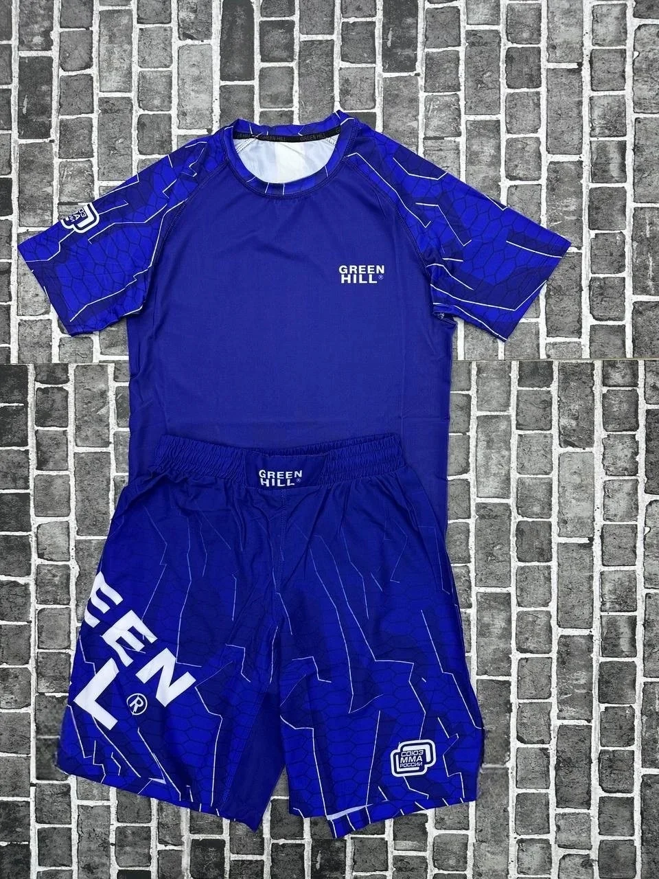 2026 sports suit men's black powder pattern sunscreen shirt T-shirt and shorts quick drying Brazilian Jiu Jitsu training suit