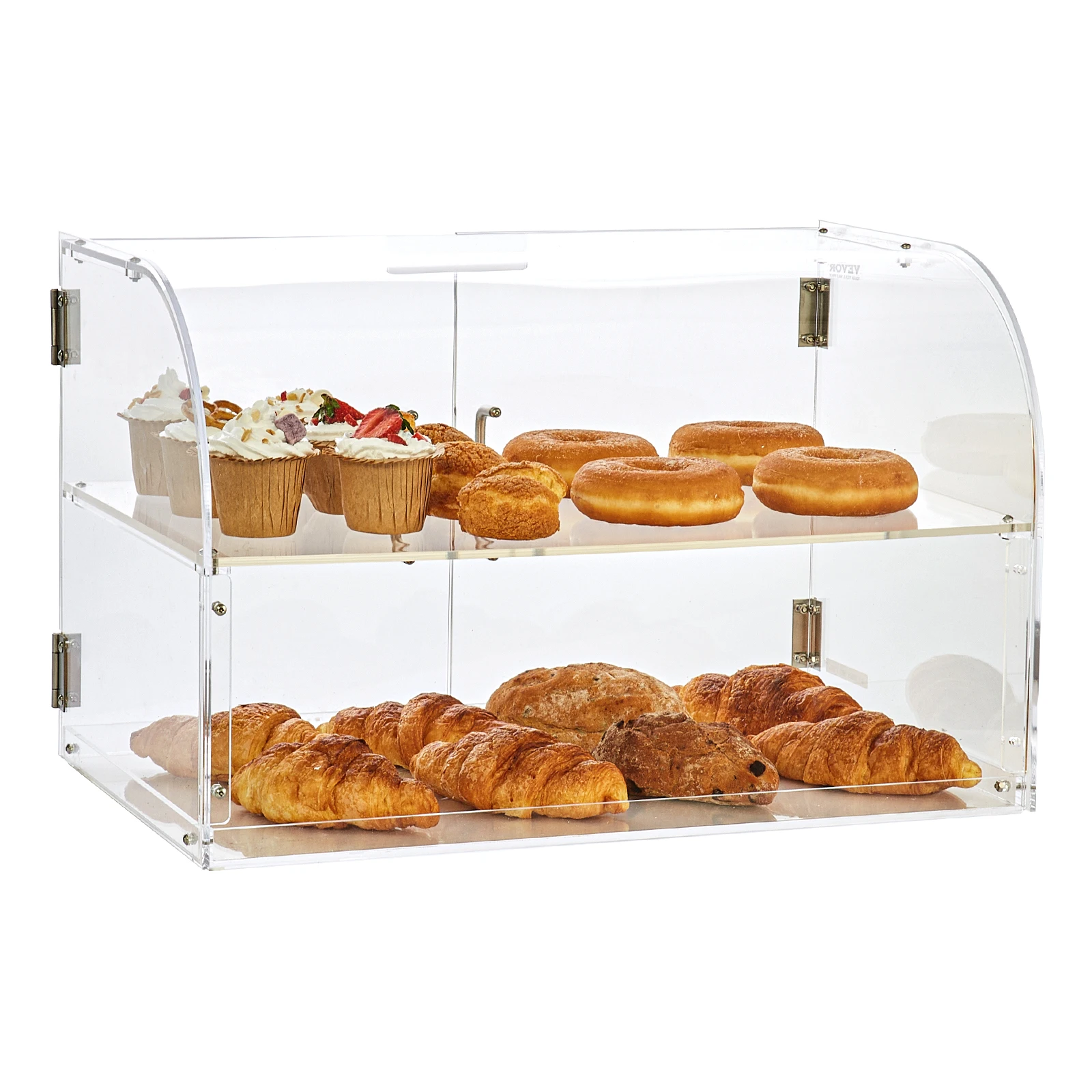 VEVOR 2/3 Tray Clear Pastry Display Case Acrylic Commercial Countertop Bakery Display Case with Front and Rear Door for Bread