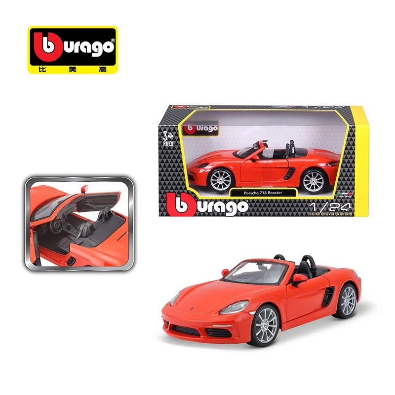 Bburago 1:24 Porsche 718 Boxster Sports Car Convertible Static Die Cast Vehicles Alloy Racing Car Collectible Model Car Toy Gift