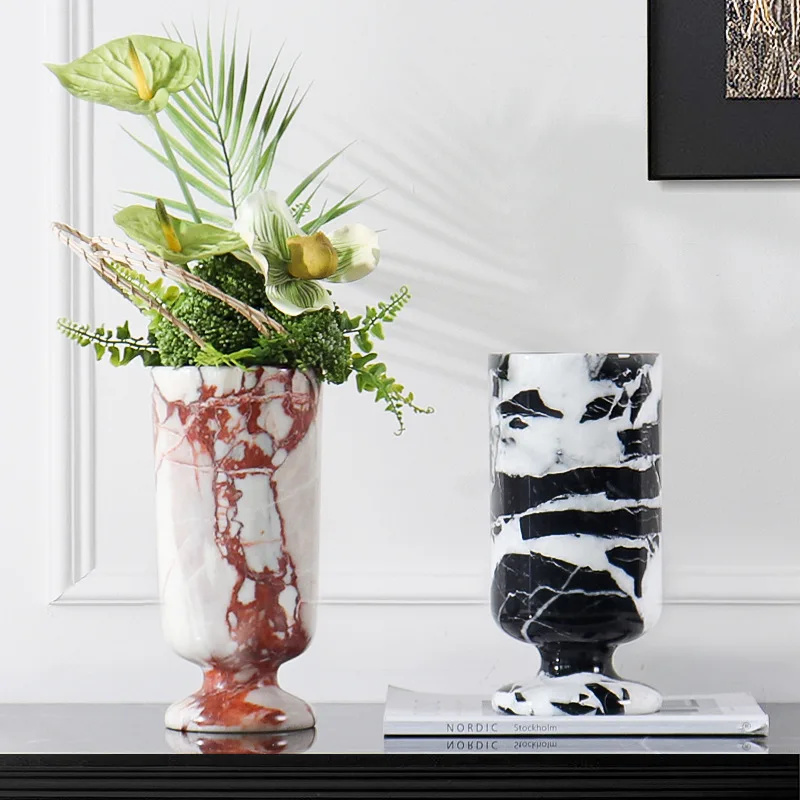 Natural marble vase ornament hotel model room art dried flower arrangement coffee table desktop decoration