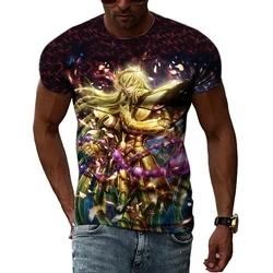 男性と女性のための半袖クルーネックTシャツ,3Dプリントトップ,カジュアルスポーツシャツ,Saint seiyaアニメーション,黄金の戦士