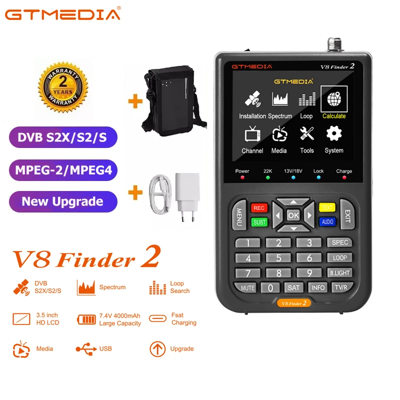 GTMEDIA V8 Finder 2 Satellite Signal Finder Metter DVB-S/S2/S2X LCD Screen Signal Detector Receiver vs WS6933 WS6980 WS6906