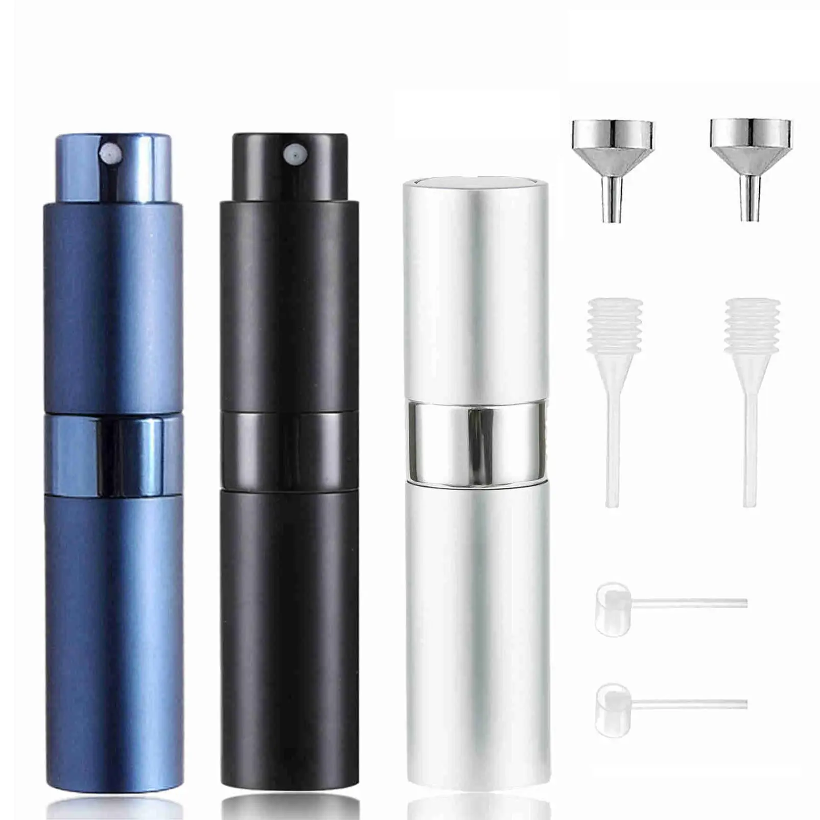 3 pcs + 6 accessories 8 ml spray bottle with 3 spray bottles, 2 funnels, 2 dispenser wands, 2 spring-loaded straws