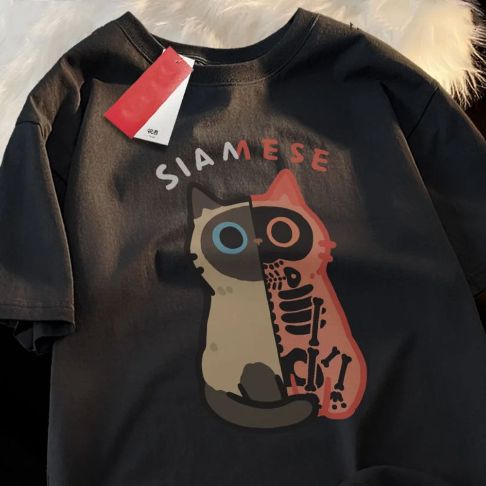 

Japanese Simple Casual Cartoon Printed Short Sleeved T-shirt - Korean Ins Neutral Style, Loose Round Neck Top Trendy Daily Wear