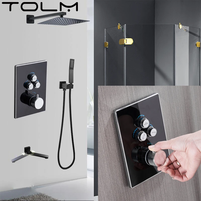 WALL Black Constant Temperature Rainfall Shower Hand held Sprinkler Inlet Water Holder Filling the Bathtub spout Bathroom Faucet