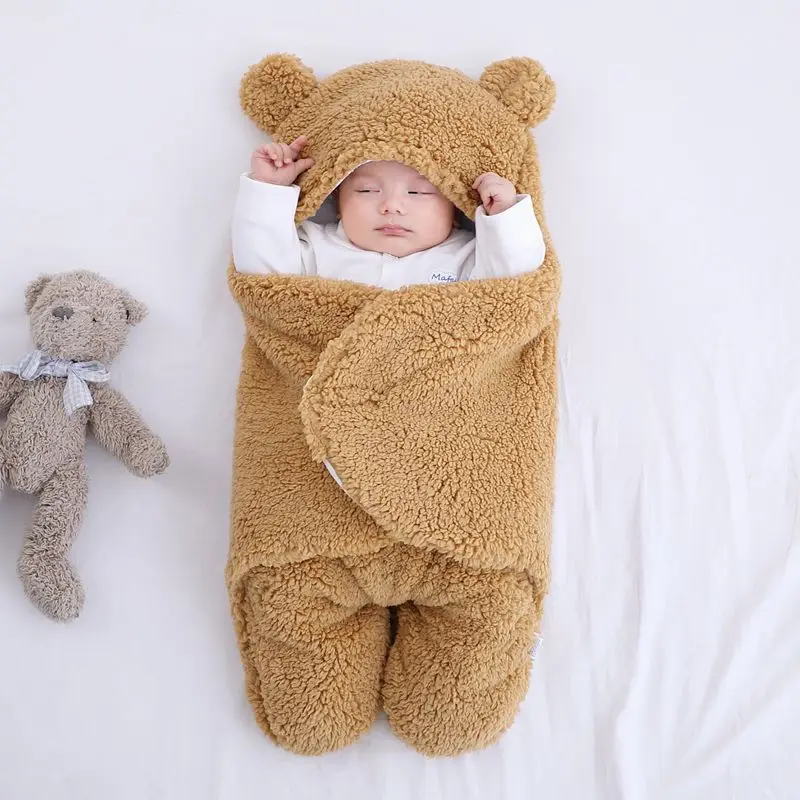 Newborn Baby Sleeping Bags Soft Baby Wrap Blankets Bedding Envelope For Newborn Thicken Fleece Infant Sleepsack 0-6 Months