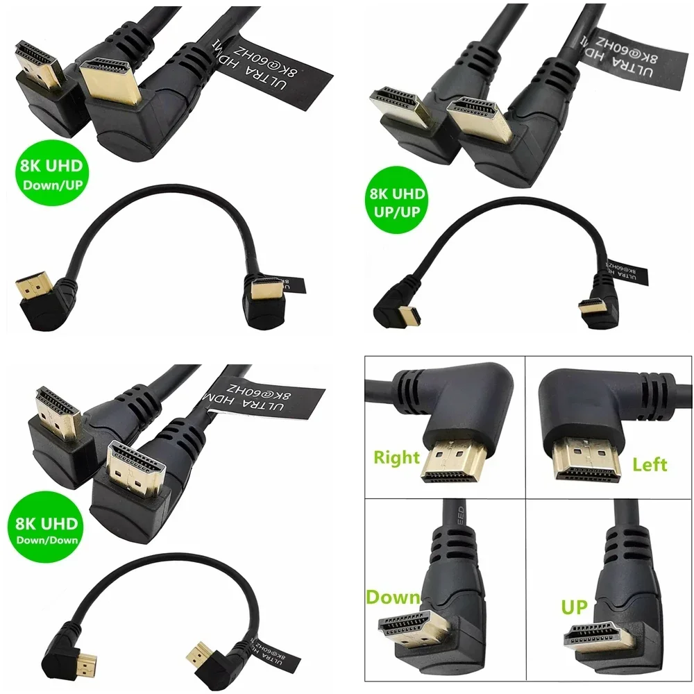 8K HDMI-compatible 2.1 Cable UP & Down 90 Degree Elbow Angle cable 8K@ 60HZ for TV PC Projector PS3 PS4 Laptop 0.3M 0.6M 1.8M