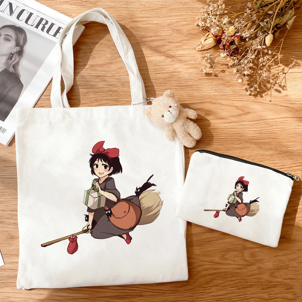 3pcs/set Large Capacity Kiki's Delivery Service Kiki Canvas Tote Bag Kawaii Anime Girl Gift Eco Cotton Reusable Shopping Bag view 6
