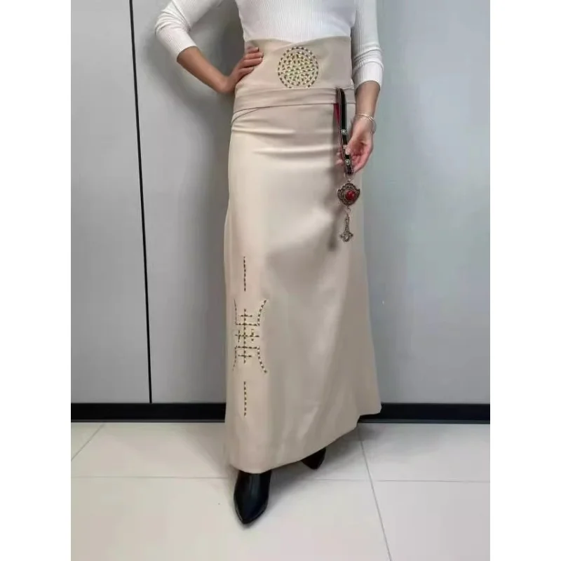

Chinese Tibetan-Style Double-Sleeved Fake Robe, Half Skirt, Guozhuang Dance Skirt, And Wrapped Skirt