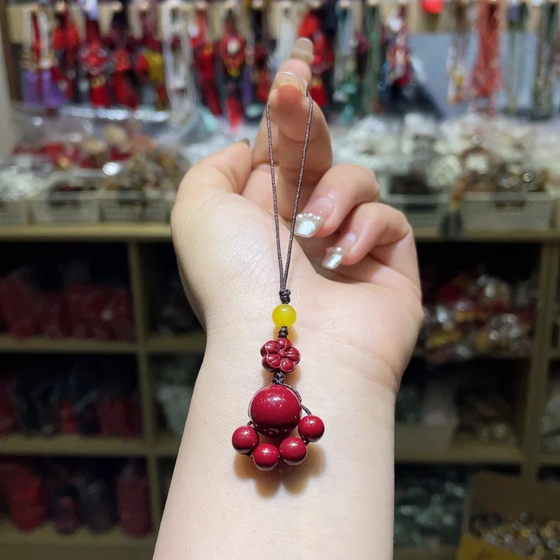 

Natural Cinnabar Fortune Multi-loop Gourd Phone Car Purple Gold Pendant Creative Hanging Decoration Keychain