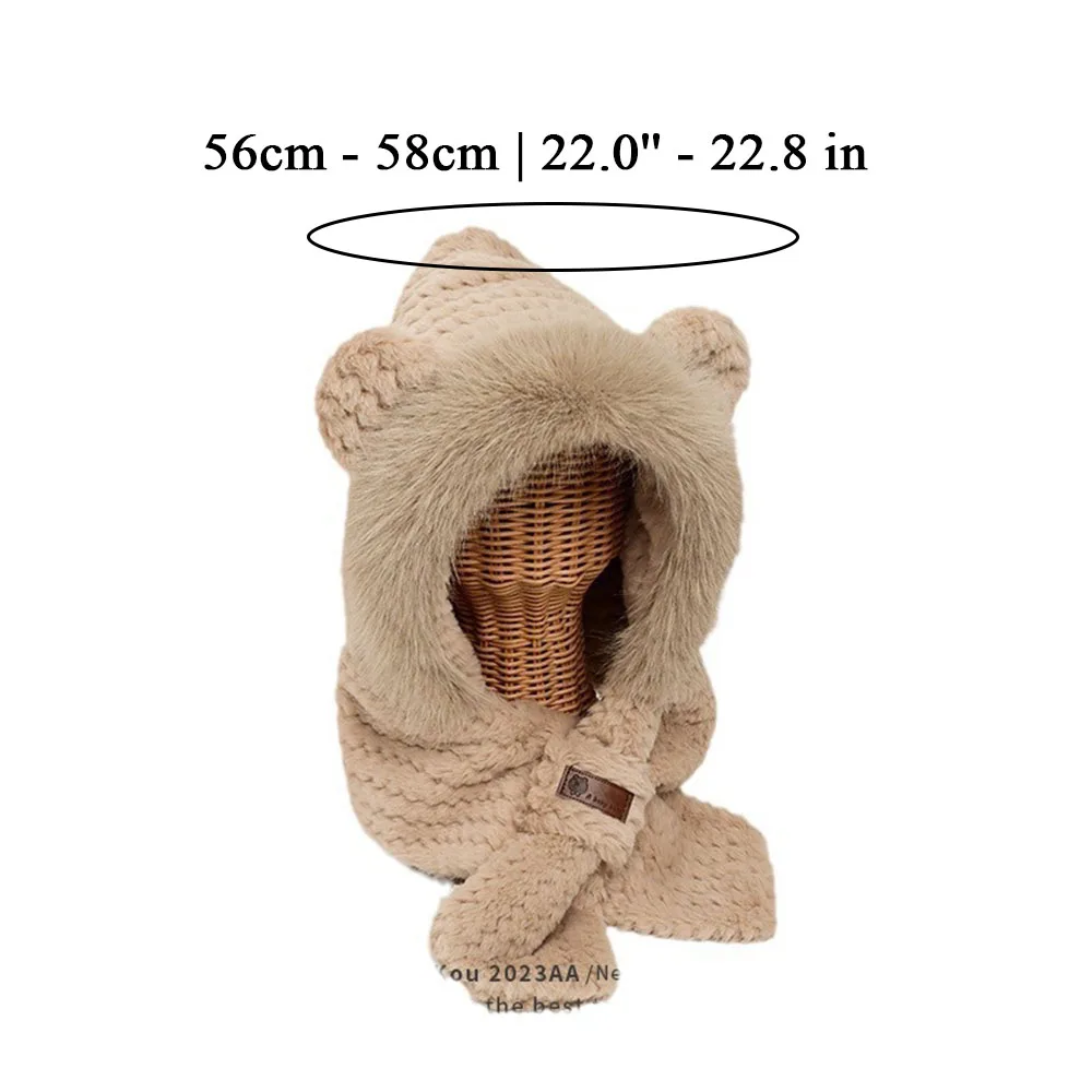 Knitted Fleece Cross Scarves Winter Ear Protection With Neck Protection Hat Scarf Set for Women Warm Knit Fleece Lined Cycling