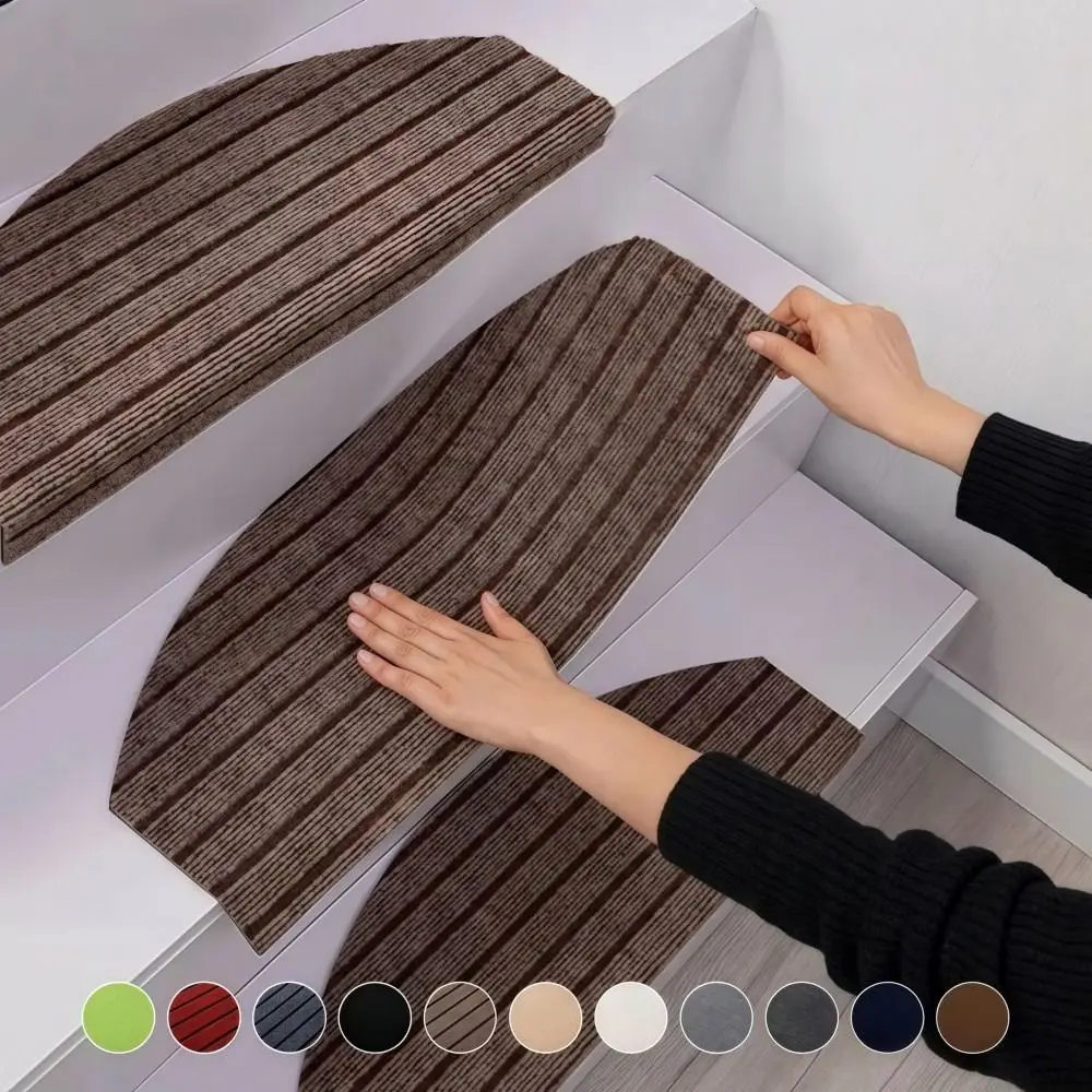 Semi-Circular Stair Mat Rug Self-Adhesive Non-Slip Stair Tread Carpet 4mm Thick Anti-Fall Household Floor Mats All Indoor Places