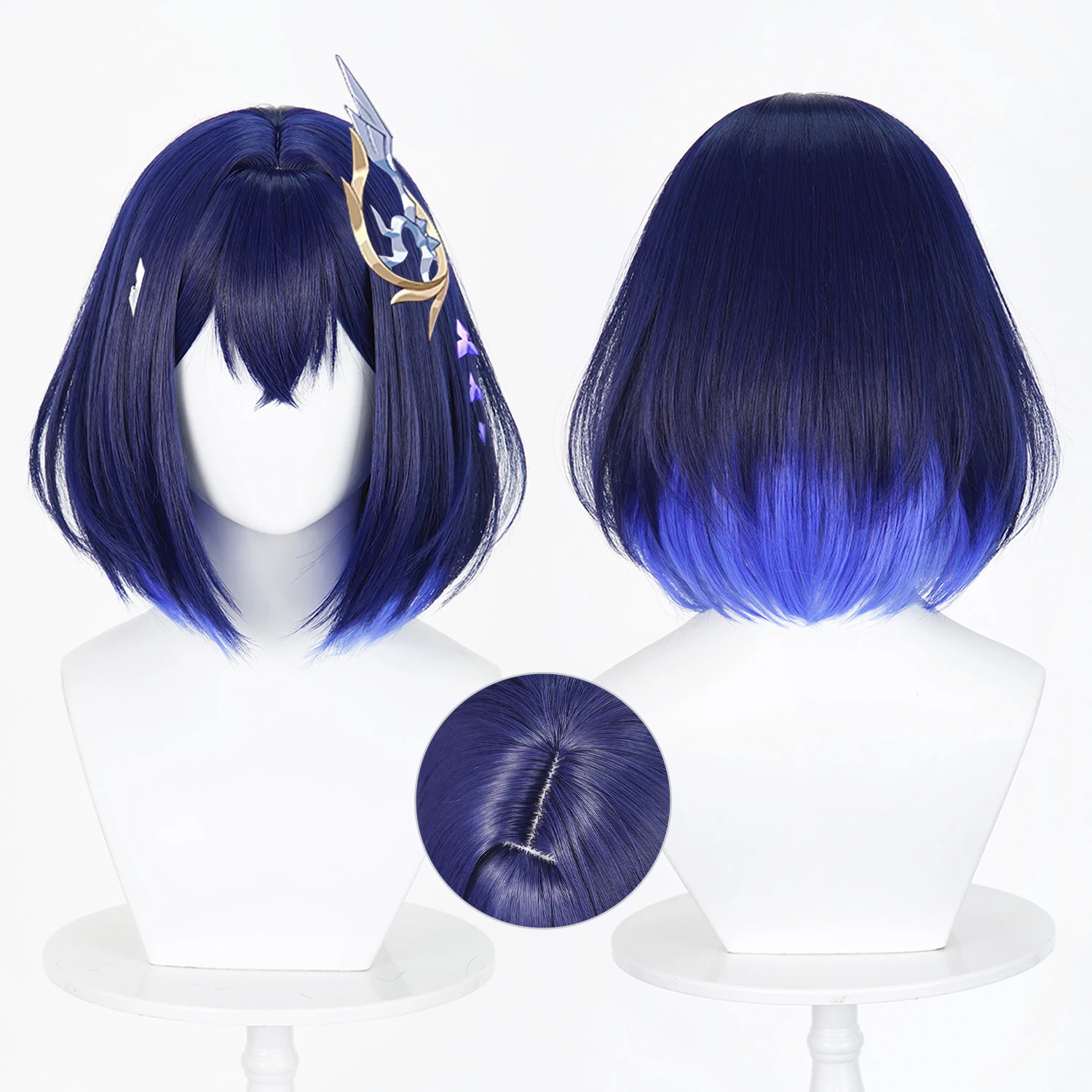 Anime Seele Vollerei Cosplay Wig 33cm Short Dark Blue Gradient Hair Anime Halloween Heat Resistant Synthetic Wigs
