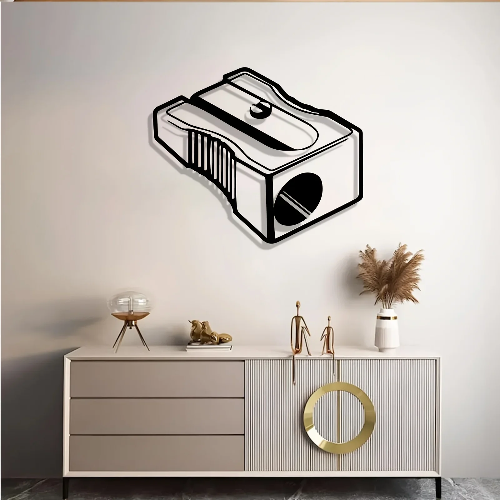 Pencil Sharpener Metal Wall Art, 2D Flat Laser‑Cut Iron Silhouette, Powder‑Coated Rust‑Resistant Wall Sculpture