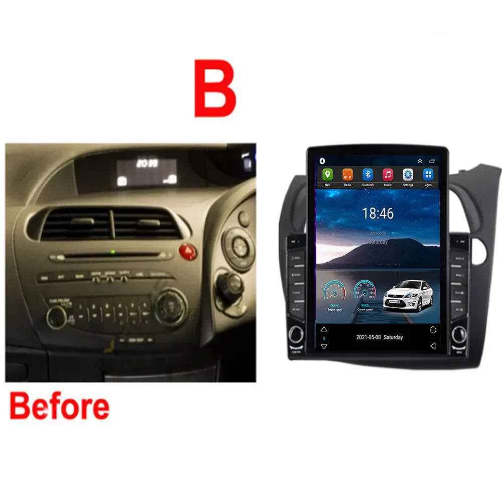Android 14.0 For HONDA Civic Hatchback 2006 2007 2008 2009-2012 Tesla Type Car Radio Multimedia Video Player Navigation GPS Cam