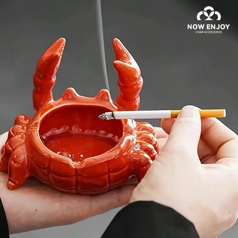 

NOW ENJOY High-Q Crab ashtray tea pet for office home living room with lid dust-proof cute decorative item Cigarette holder