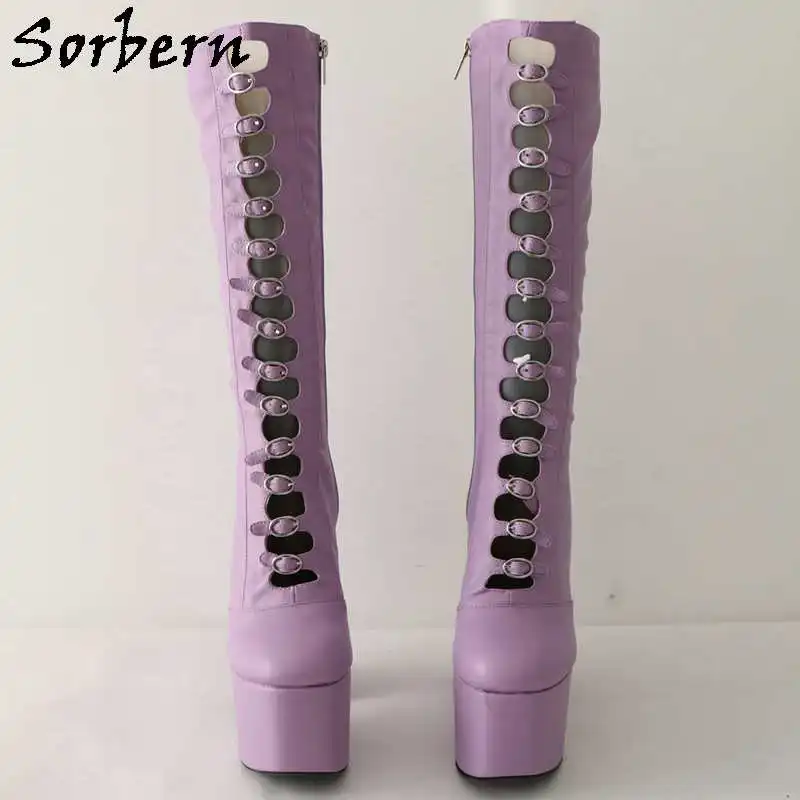 Sorbern Custom Unisex Style Knee High Boots For Women Gladiator Style Thicker High Heel Buckle Up Platform Round Toe Multi Color