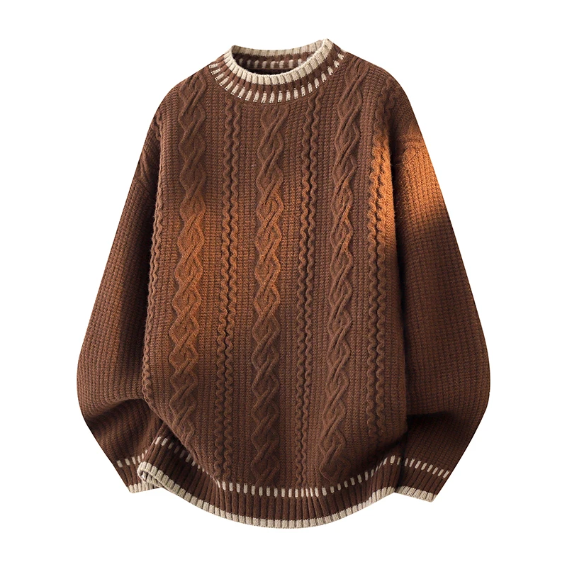 

Новый модный мужской вязаный свитер с круглым вырезом, свободный крой, теплый, для отдыха, осень-зима, элегантный, повседневный вязаный свитер