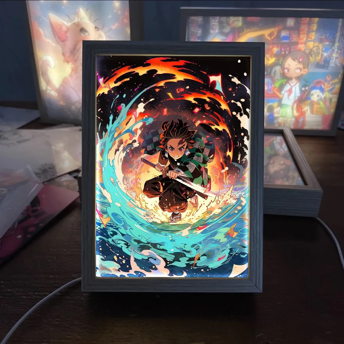 

Demon Slayer Photo Frame LED Light Box Anime Figure Kamado Tanjirou Nezuko Night Light Photo Frame Decoration Portrait Draw Gift