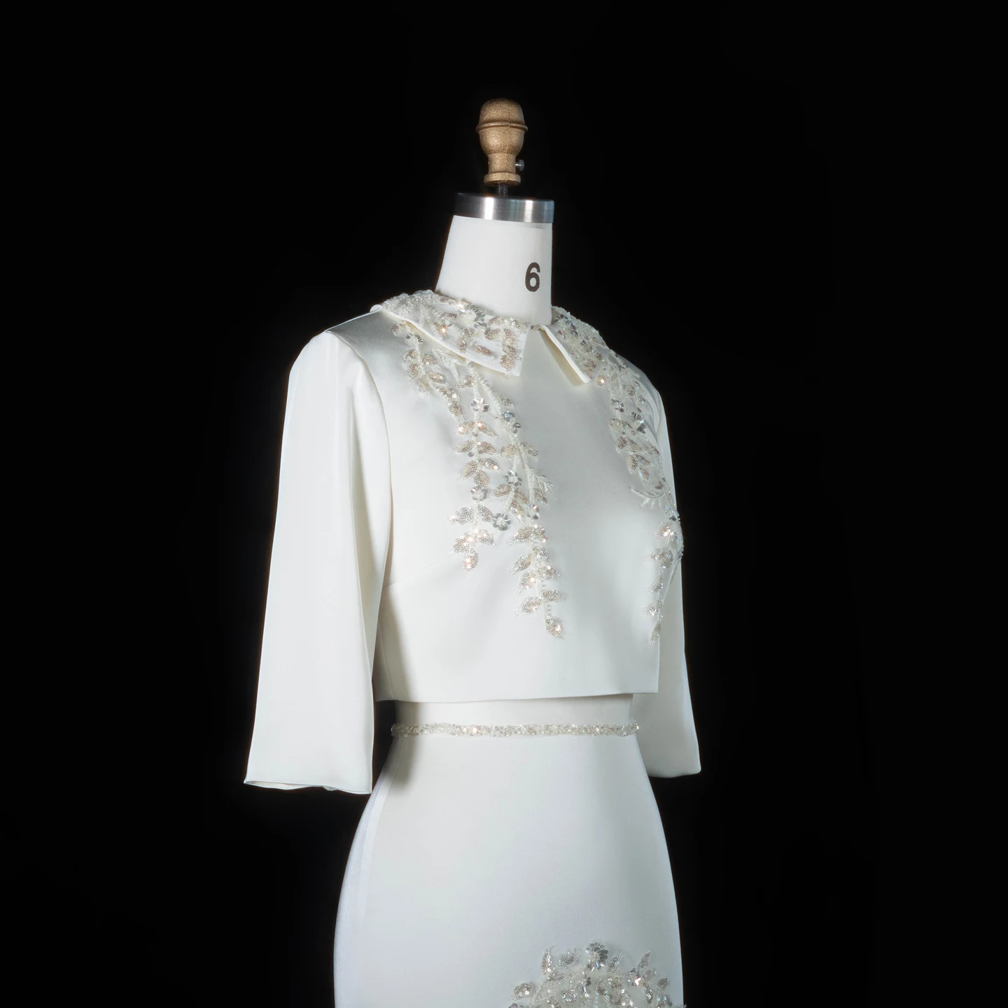 Sharon Said Beige Satin Zweiteiliges Abendkleid mit schweren Pailletten, floralen Perlenstickereien, A-Linie, formelle Partykleider SS214, maßgeschneidert – Detail 7