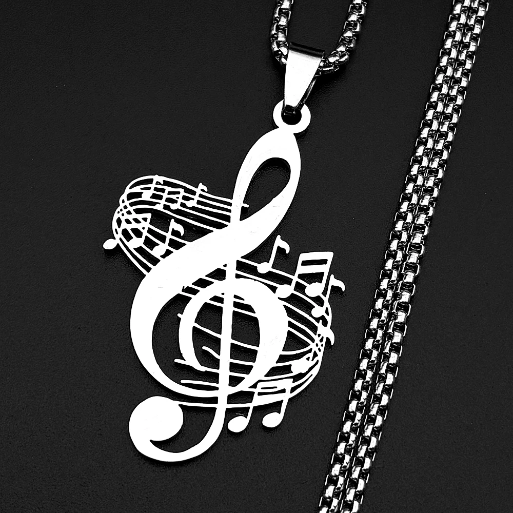 Gesangsschlüssel-Musiknoten-Anhänger-Halskette für Damen und Herren, goldfarben, Edelstahl, Rock-Charm, Musikliebhaber-Kette, Schmuckgeschenk – Detail 5