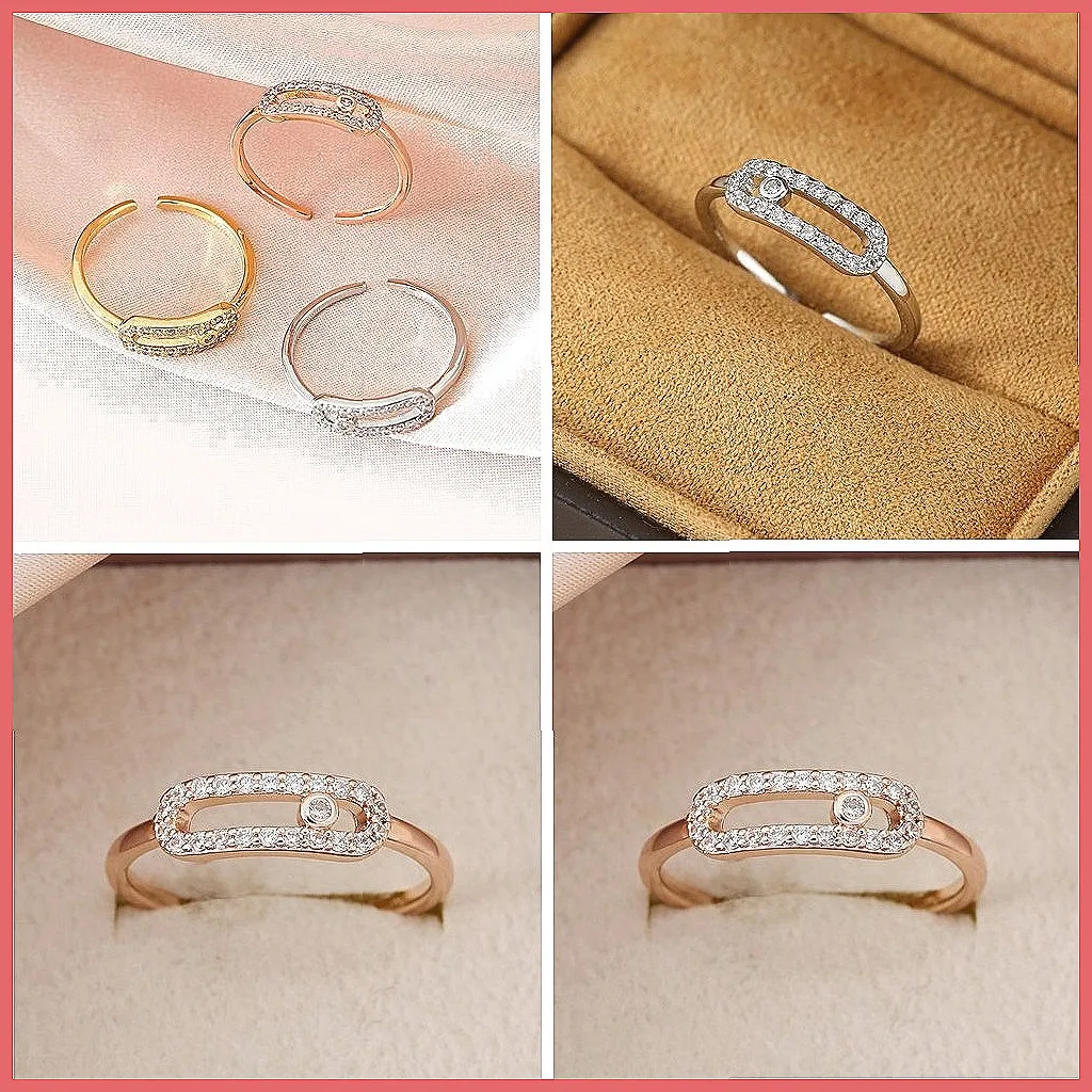 Ins Light Luxury Adjustable Ring for Women, 18K Gold Plated Zirconia Open Cuff Ring, Fashion Stackable Statement Ring