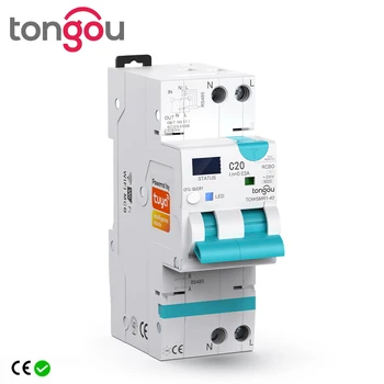 TUYA 와이파이 RCBO LED 조절식 스마트 회로 차단기, 과전류 및 누설 방지 기능, 잔류 전류 회로 차단기