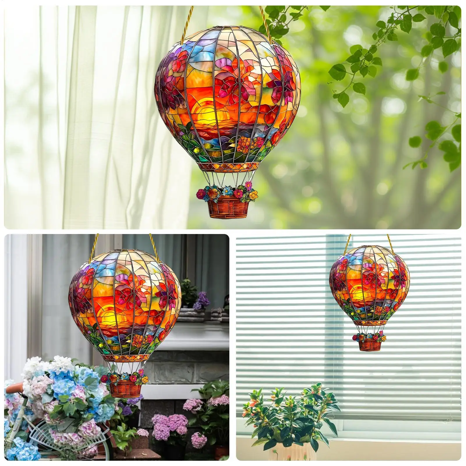 Sun Catcher Raam Muur Ophangbaar Gekleurd Decor 2D Platte Acryl Heteluchtballon Zon Catcher Raamdecoratie voor Huis Tuin