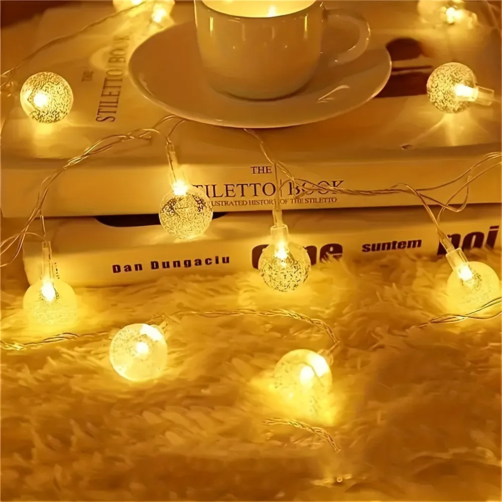 LED Bubble Ball String Lights Golden Glow Battery Operated Indoor Fairy Lights for Wedding Holidays New Year 2026 Decorations