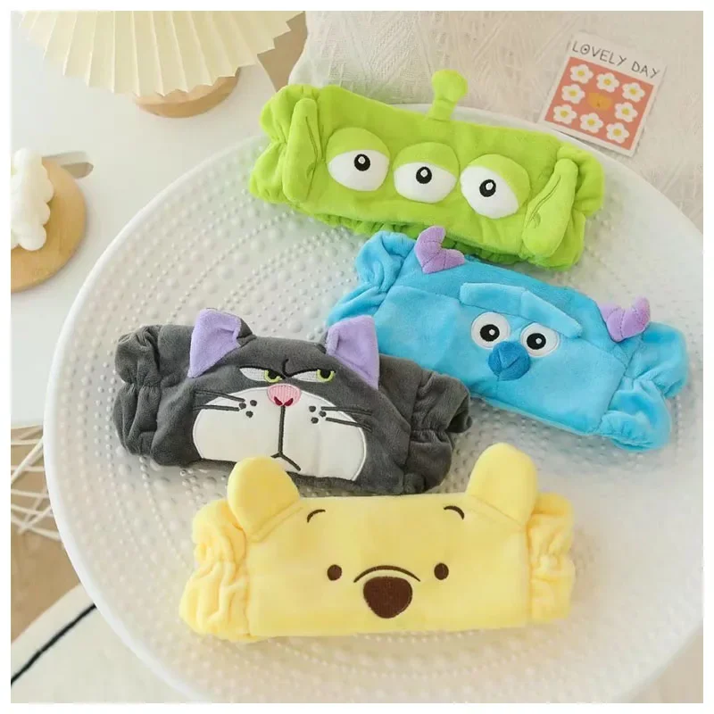 Disney Pooh Bear Alien Lucifers Cat Cute Cartoon Face Wash Headband Anime Kawaii Plushie Soft Girl Make Up Hair Band Accessories