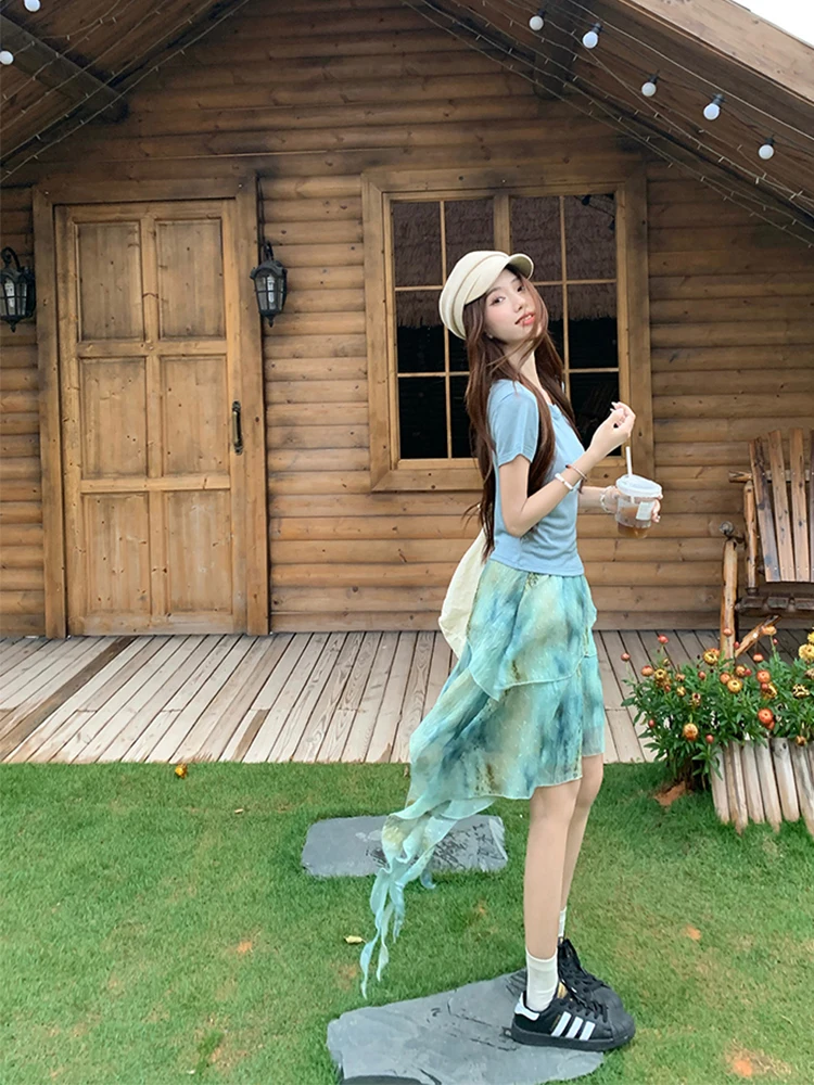 

Необычная юбка длиной до пола, летняя многослойная юбка Firefly для поездок на работу, корейская юбка из полиэстера, юбка трапециевидной формы