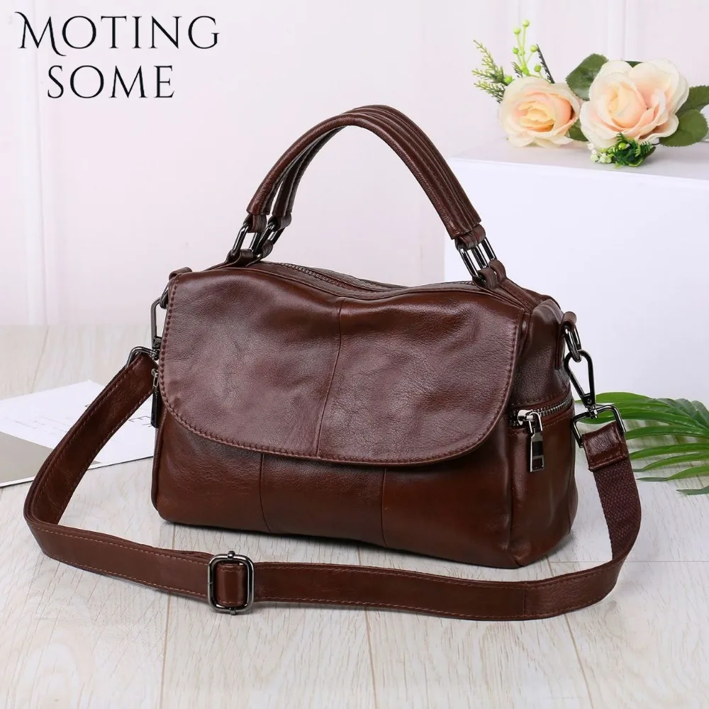 Motingsome Soft Cowhide Messenger Bag Women Leisure Handbag Crossbody Lady Flap Purse Casual Daily Purse Top Handle Tote 2024