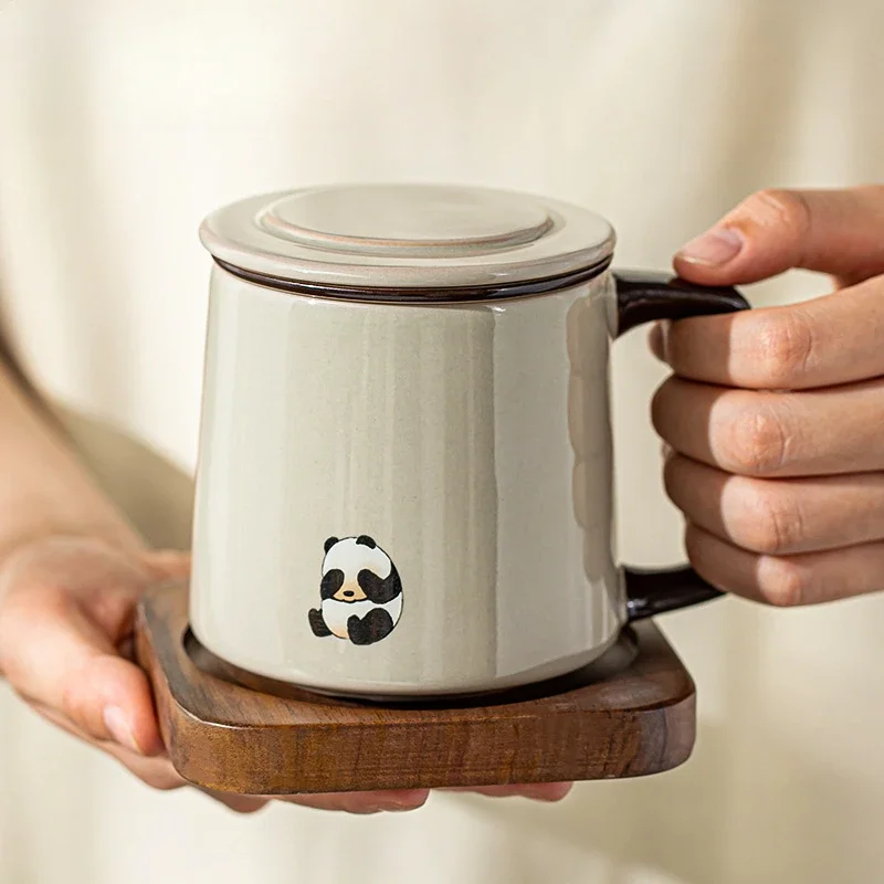 Panda tea cup Ceramic tea separation filter with lid office water cup children's modern mug