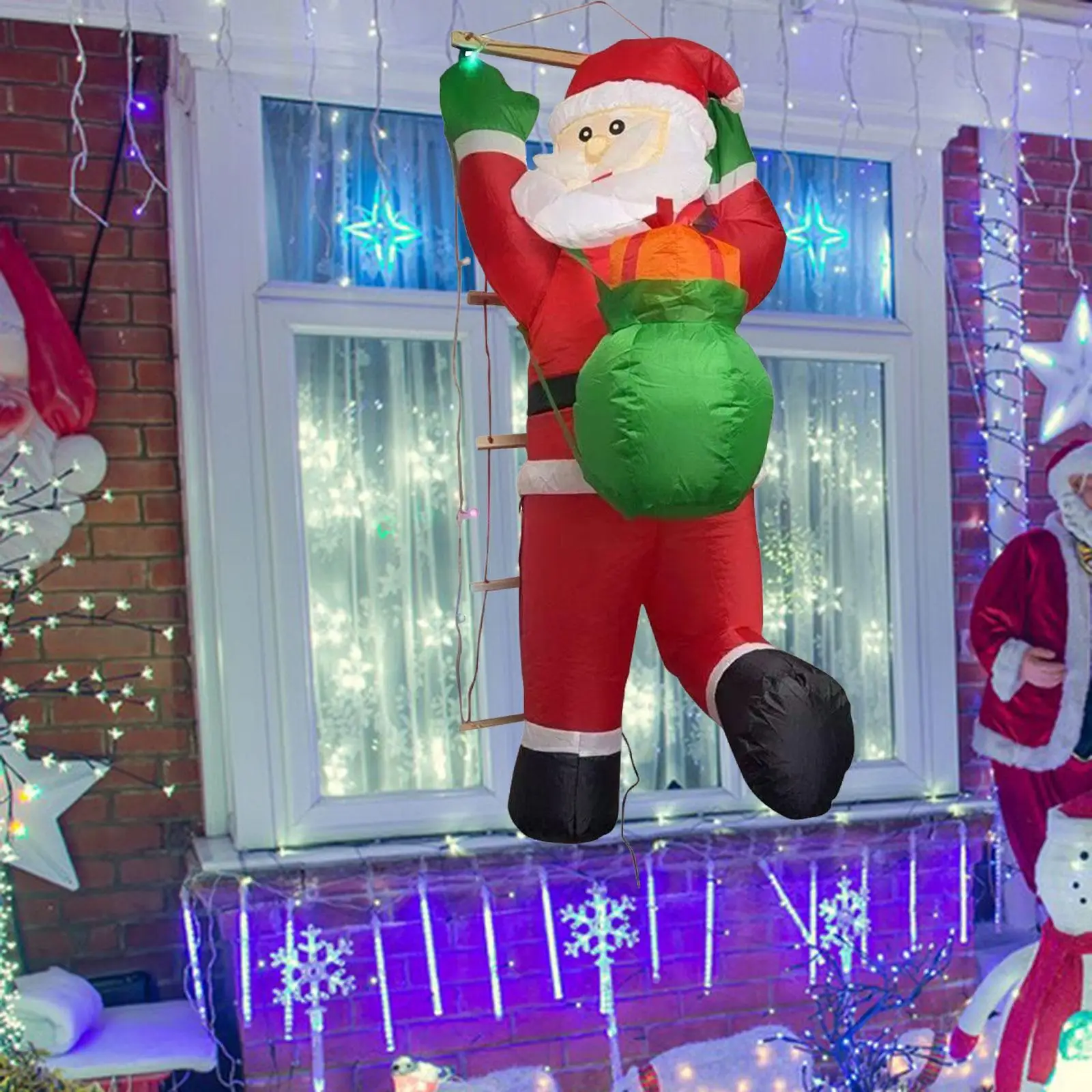

Christmas Inflatables Santa Outdoor Decorations Large Lighted Built in Bright LEDs Climbing Santa with Gift Bag for Winter Home