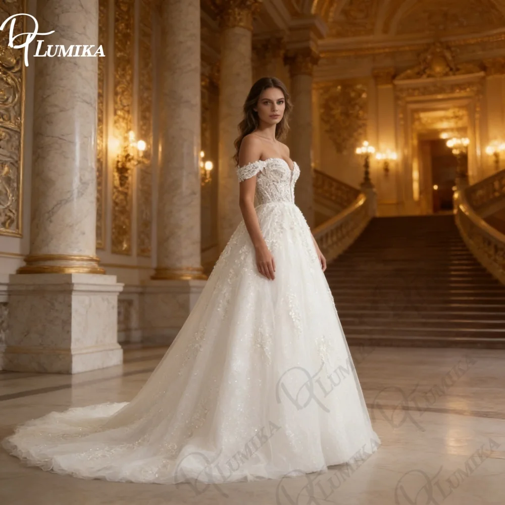 Off Shoulder Glitter Princess Bridal Gown Customized Plus Sleeveless Sweetheart Wedding Dress for Bride Women Vestidos De Novia