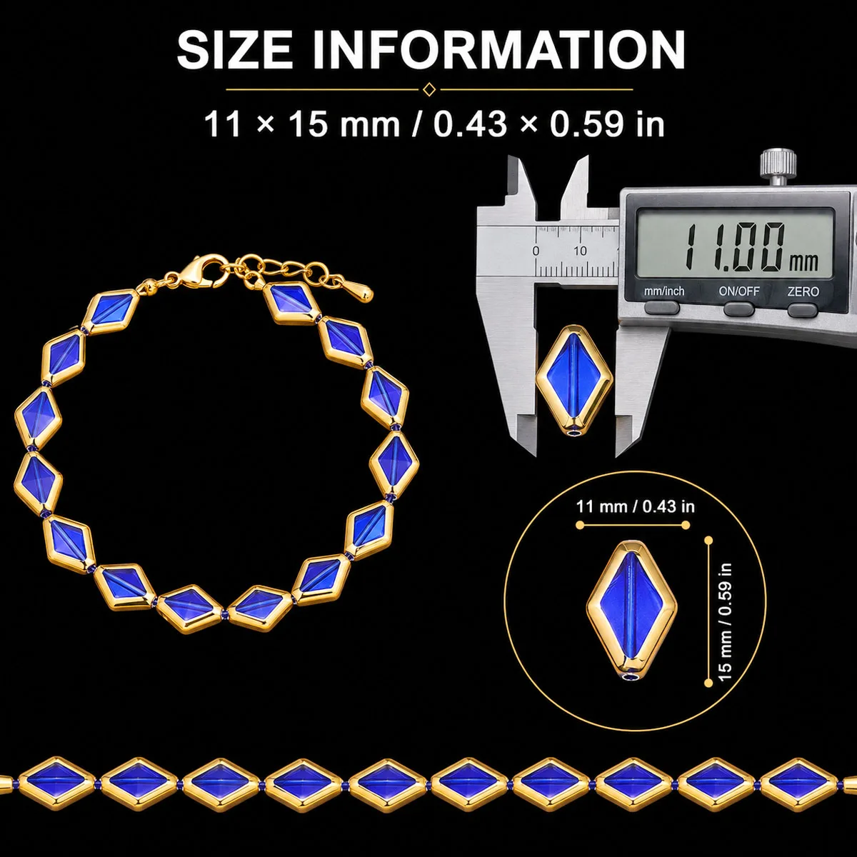 11x15mm Flat-Pointed Glass Crystal Beads Medium Blue Handmade DIY Jewelry Bead for Bracelets Necklaces and Accessories