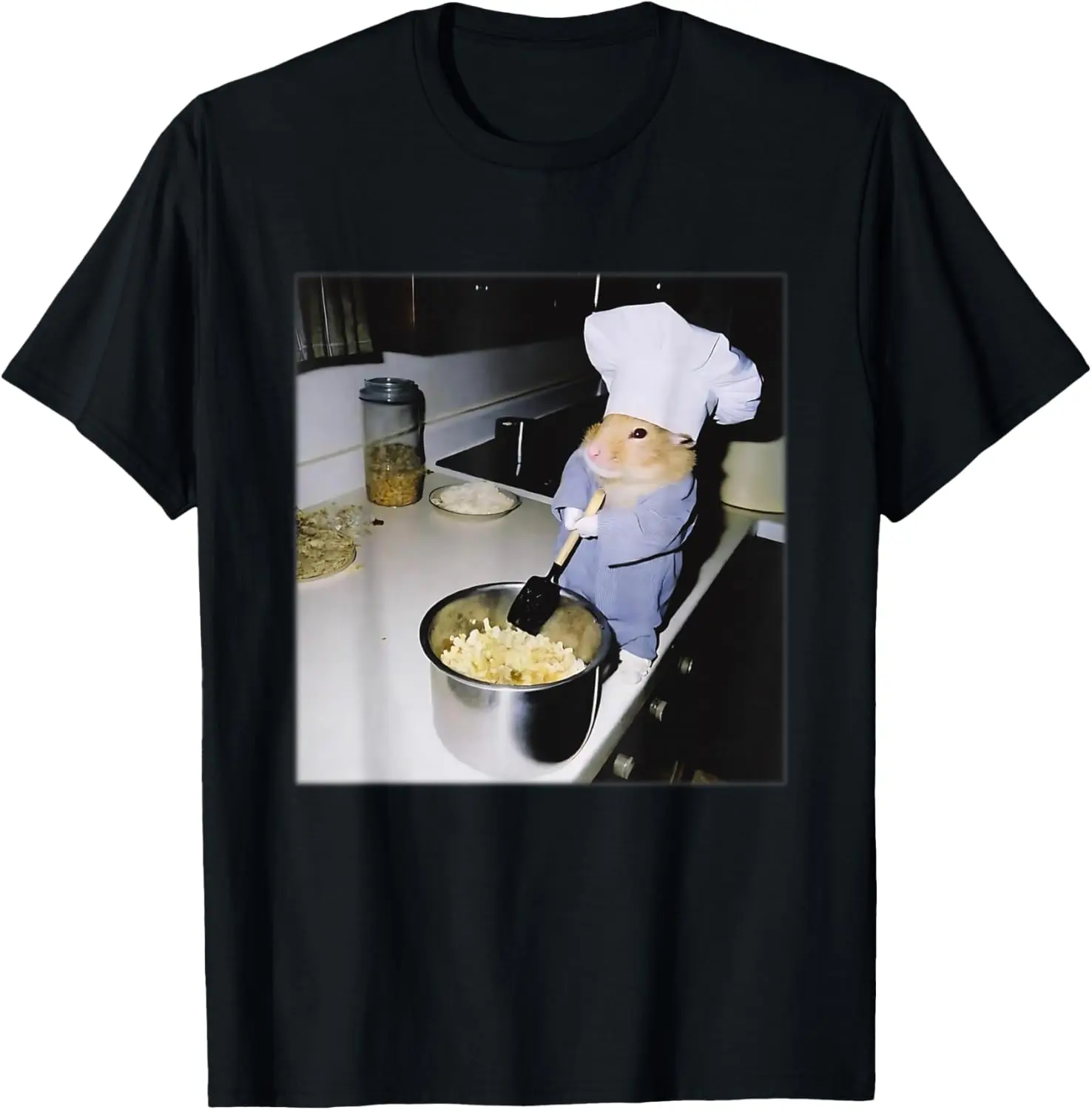 Hamster Chef Cooking Meme T-Shirt Funny Animal Popcorn Kitchen Graphic Tee for Men