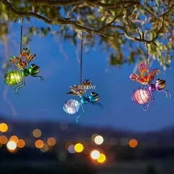 Iron Insect Statue With LED Fairy Light Outdoor Waterproof Hanging Tree Ornament For Fence Yard Courtyard Garden Art Decor