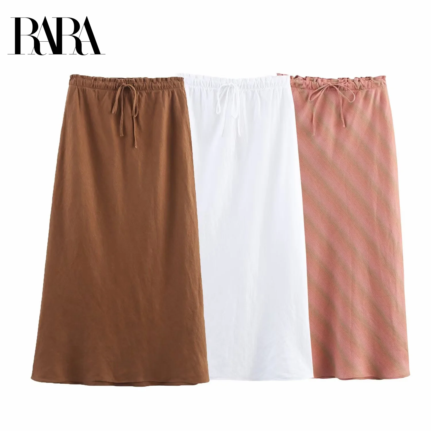 

RARA2025 new summer women's clothing casual fashion simple comfortable all-match drawstring straight skirt