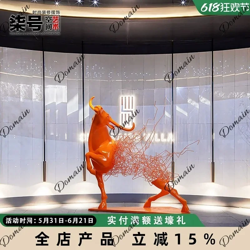 Jo Abstract Ox Sculpture Large Floor Decoration Art For Hotel Lobby Sales Office New Year Welcome
