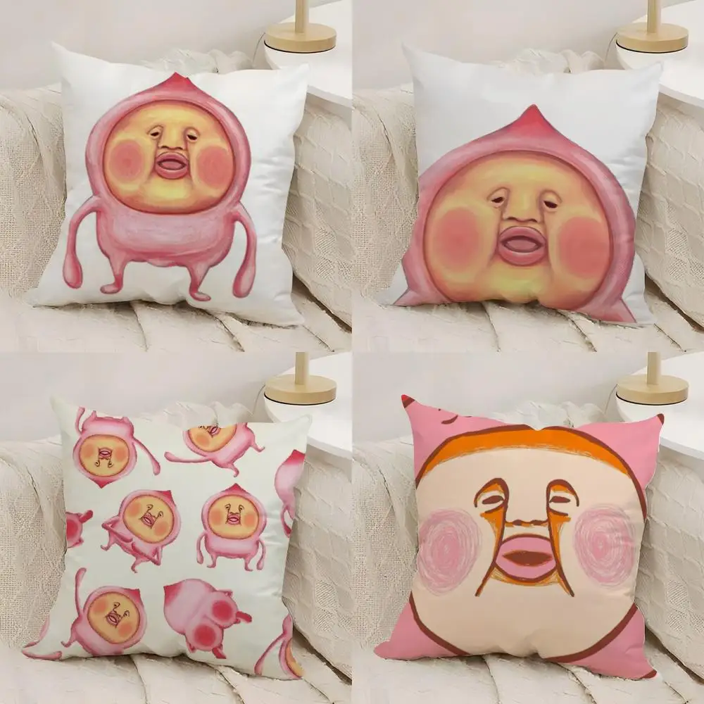 K-Kobito Zukan Peach Cushion Cover Silky Short Plush Double-Sided Printed Pillow Case for Sofa All Seasons Home Decor Gift