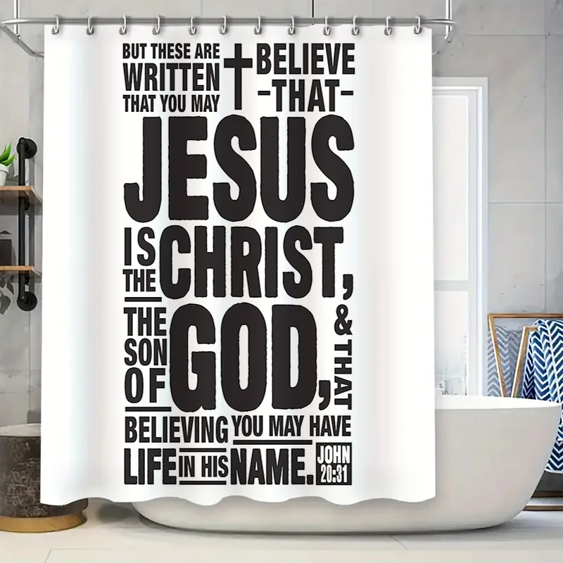 

Jesus Shower Curtain Christian Wall Art Home Decor Faith Hope Love Religious Backdrop Vintage Inspirational Bible Verse Dorm Roo